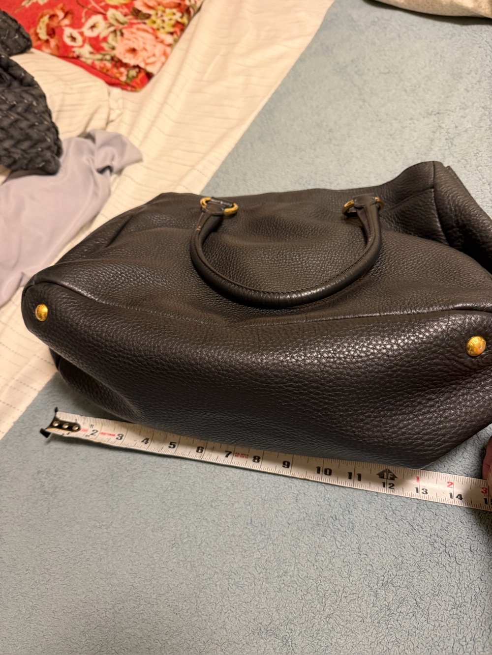 Prada Black Pebbled Leather Top-Handle Tote with Gold Hardware - Picture 8 of 11